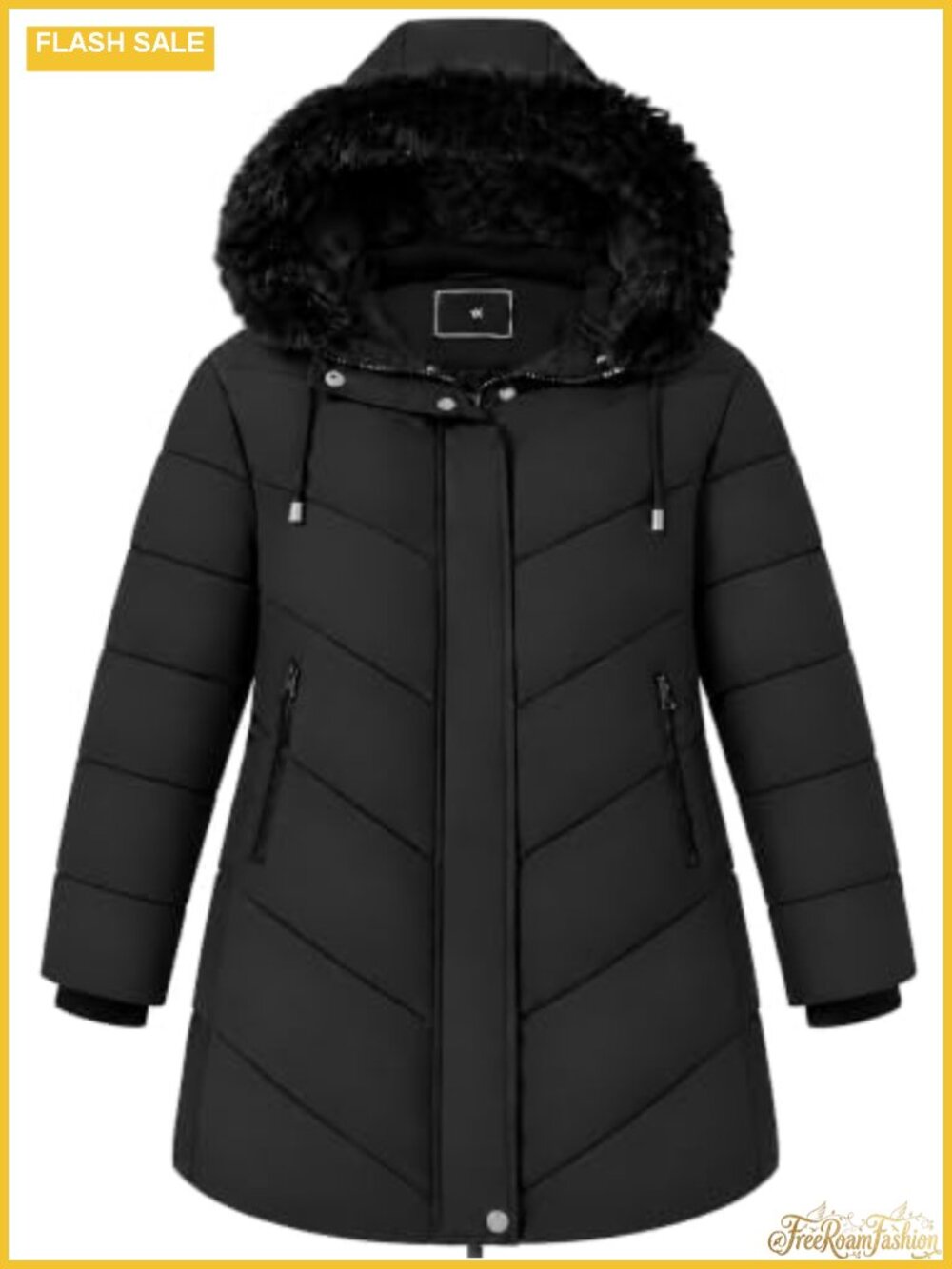 Plus Size Winter Puffer Parka Coat with Detachable Hood Faux Fur Trim